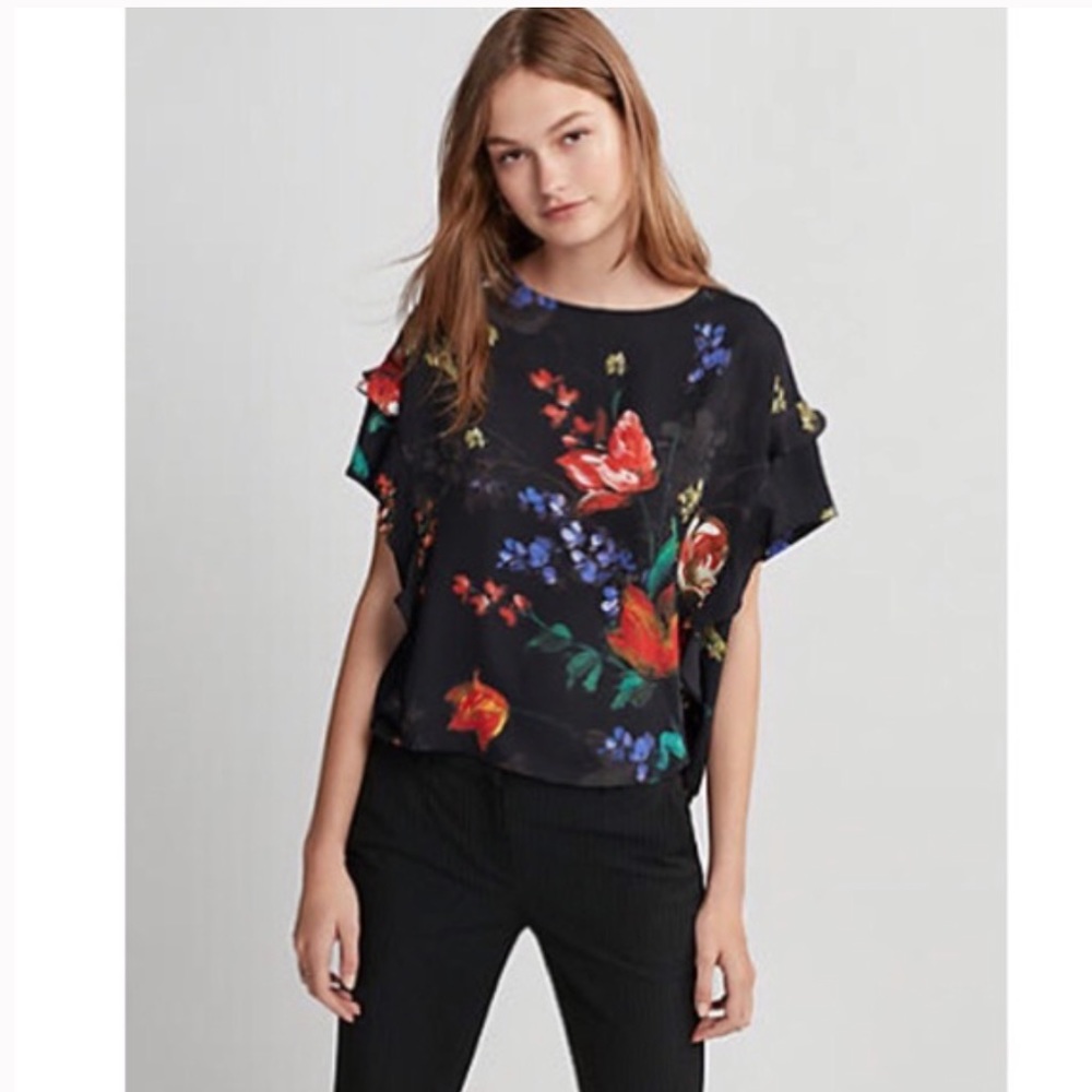 EXPRESS | Floral Ruffle Boxy Tee